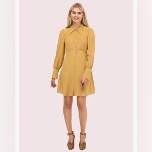 Kate Spade Yellow Silk Pointe Collar Shirt Dress SZ 00 100% Silk Long Sleeve